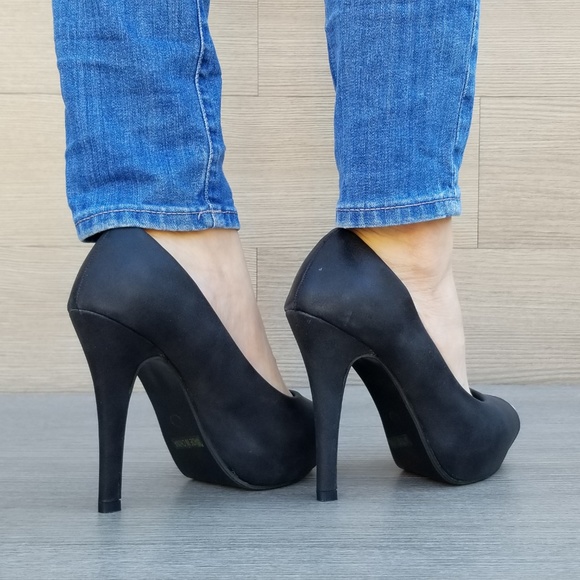 Sexy Black Metallic Peep Toe Platform High Heels - Picture 3 of 8